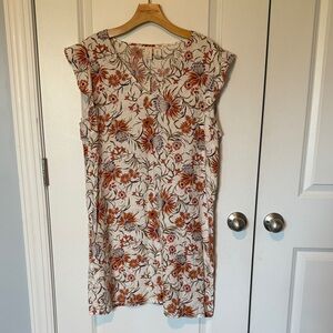 Joie Floral Print Midi Dress in Orange and Cream